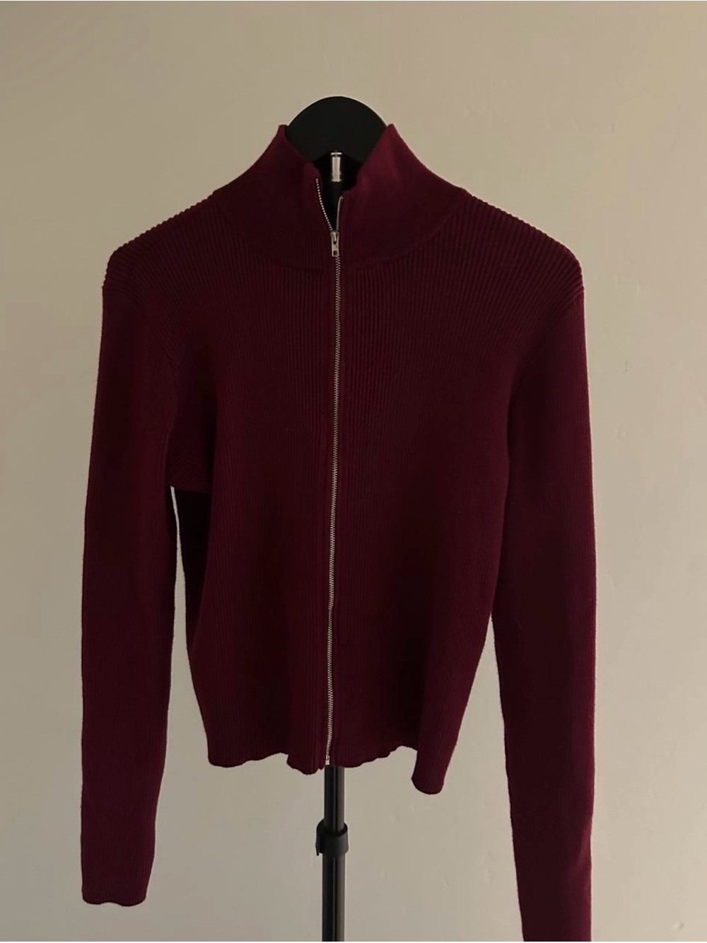 Justify Burgundy Ribbed Full Zip Mock Neck Sweater Cardigan XL Y2K